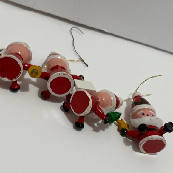 Vintage Christmas Ornament Set Wood Handcrafted 1983 Santa 4 Piece Box Tree 2.5" - Picture 4 of 16